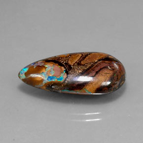 14.68 ct Multicolor Boulder Opal Gemstone, Boulder Opal Gem in Pear Cabochon Shape for Sale.