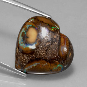 14.96 ct Multicolor Boulder Opal Stone, Natural Boulder Opal in Heart Cabochon Shape for Sale