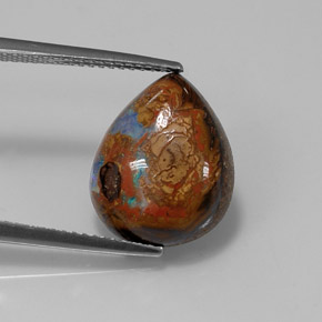 6.43 ct Multicolor Boulder Opal Gemstone, Boulder Opal Gem in Pear Cabochon Shape for Sale.