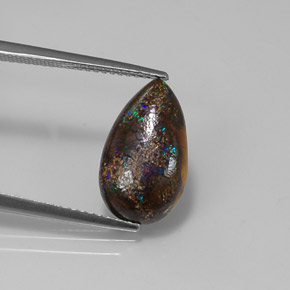 4.03 ct Multicolor Boulder Opal Gemstone, Boulder Opal Gem in Pear Cabochon Shape for Sale.