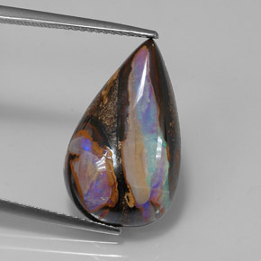 10.99 ct Multicolor Boulder Opal Gemstone, Boulder Opal Gem in Pear Cabochon Shape for Sale.