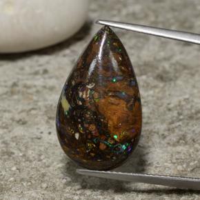 10.52 ct Multicolor Boulder Opal Gemstone, Boulder Opal Gem in Pear Cabochon Shape for Sale.