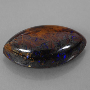 13.61 ct Multicolor Boulder Opal Gemstone, Boulder Opal Gem in Marquise Cabochon Shape for Sale.