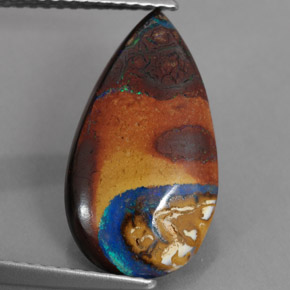 4.35 ct Multicolor Boulder Opal Gemstone, Boulder Opal Gem in Pear Cabochon Shape for Sale.