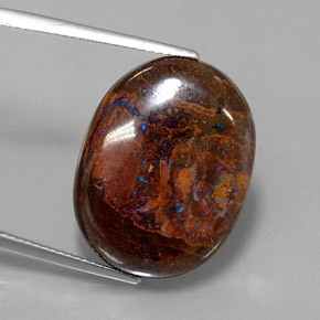 21.10 ct Multicolor Boulder Opal Gemstone, Boulder Opal Gem in Oval Cabochon Shape for Sale.