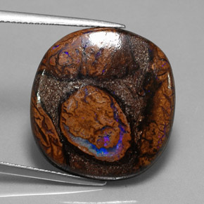 20.58 ct Multicolor Boulder Opal Gemstone, Boulder Opal Gem in Cushion Cabochon Shape for Sale.