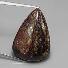 21.74 ct Multicolor Boulder Opal Gemstone, Boulder Opal Gem in Pear Cabochon Shape for Sale.
