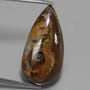 6.34 ct Multicolor Boulder Opal Gemstone, Boulder Opal Gem in Pear Cabochon Shape for Sale.