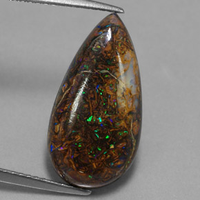 6.42 ct Multicolor Boulder Opal Gemstone, Boulder Opal Gem in Pear Cabochon Shape for Sale.