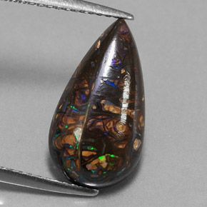 4.87 ct Multicolor Boulder Opal Gemstone, Boulder Opal Gem in Pear Cabochon Shape for Sale.