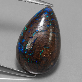 6.27 ct Multicolor Boulder Opal Gemstone, Boulder Opal Gem in Pear Cabochon Shape for Sale.