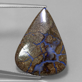 12.40 ct Multicolor Boulder Opal Gemstone, Boulder Opal Gem in Pear Cabochon Shape for Sale.