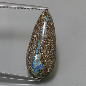 9.27 ct Multicolor Boulder Opal Gemstone, Boulder Opal Gem in Pear Cabochon Shape for Sale.