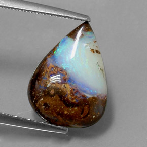 3.00 ct Multicolor Boulder Opal Gemstone, Boulder Opal Gem in Pear Cabochon Shape for Sale.