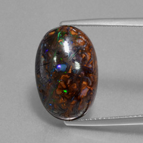 9.69 ct Multicolor Boulder Opal Gemstone, Boulder Opal Gem in Oval Cabochon Shape for Sale.
