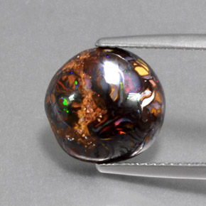 5.18 ct Multicolor Boulder Opal Gemstone, Boulder Opal Gem in Round Cabochon Shape for Sale.