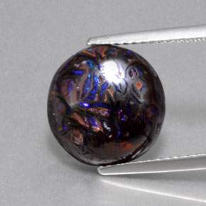 5.24 ct Multicolor Boulder Opal Gemstone, Boulder Opal Gem in Round Cabochon Shape for Sale.
