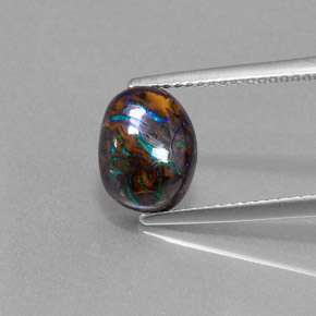 3.22 ct Multicolor Boulder Opal Gemstone, Boulder Opal Gem in Oval Cabochon Shape for Sale.