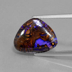4.96 ct Multicolor Boulder Opal Gemstone, Boulder Opal Gem in Trillion Cabochon Shape for Sale.