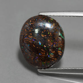 4.86 ct Multicolor Boulder Opal Gemstone, Boulder Opal Gem in Oval Cabochon Shape for Sale.