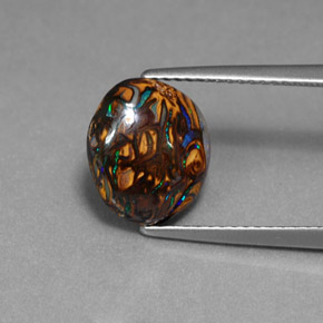 3.41 ct Multicolor Boulder Opal Gemstone, Boulder Opal Gem in Oval Cabochon Shape for Sale.