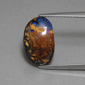 3.78 ct Multicolor Boulder Opal Gemstone, Boulder Opal Gem in Oval Cabochon Shape for Sale.