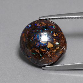 6.30 ct Multicolor Boulder Opal Gemstone, Boulder Opal Gem in Round Cabochon Shape for Sale.