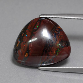 8.84 ct Multicolor Boulder Opal Gemstone, Boulder Opal Gem in Trillion Cabochon Shape for Sale.