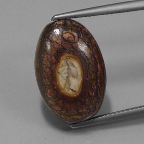 12.77 ct Multicolor Boulder Opal Gemstone, Boulder Opal Gem in Oval Cabochon Shape for Sale.