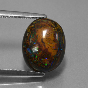 4.40 ct Multicolor Boulder Opal Gemstone, Boulder Opal Gem in Oval Cabochon Shape for Sale.