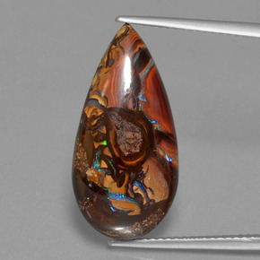 11.35 ct Multicolor Boulder Opal Gemstone, Boulder Opal Gem in Pear Cabochon Shape for Sale.