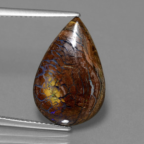 7.69 ct Multicolor Boulder Opal Gemstone, Boulder Opal Gem in Pear Cabochon Shape for Sale.