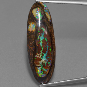 27.43 ct Multicolor Boulder Opal Gemstone, Boulder Opal Gem in Oval Cabochon Shape for Sale.