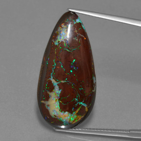 22.94 ct Multicolor Boulder Opal Gemstone, Boulder Opal Gem in Pear Cabochon Shape for Sale.