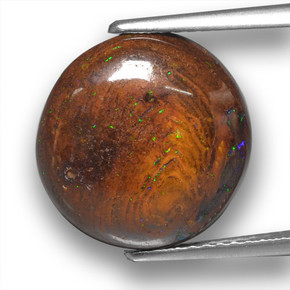 6.96 ct Multicolor Boulder Opal Gemstone, Boulder Opal Gem in Round Cabochon Shape for Sale.