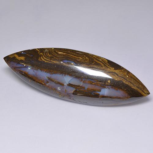 36.92 ct Multicolor Boulder Opal Gemstone, Boulder Opal Gem in Marquise Cabochon Shape for Sale.