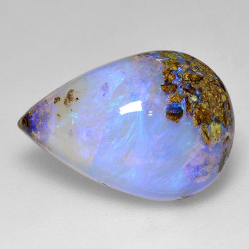 6.22 ct Multicolor Boulder Opal Gemstone, Boulder Opal Gem in Pear Cabochon Shape for Sale.