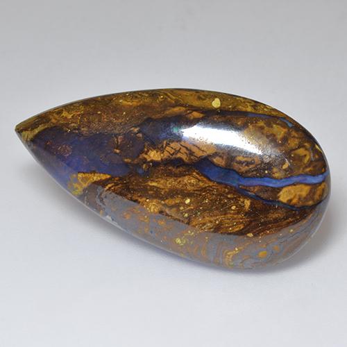 24.34 ct Multicolor Boulder Opal Gemstone, Boulder Opal Gem in Pear Cabochon Shape for Sale.