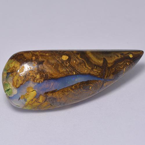Opale Boulder Multicolore Fantaisie 29,7 x 12mm d'Australie, poids de 12,38 ct, pierre gemme naturelle Non traité de pureté Opaque , 1 pièce d'opale boulder fancy cabochon, couleur : Multicolore, dureté de Mohs de 5.5 à 6.5, Photo A