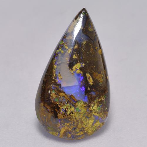 2.84 ct Multicolor Boulder Opal Gemstone, Boulder Opal Gem in Pear Cabochon Shape for Sale.