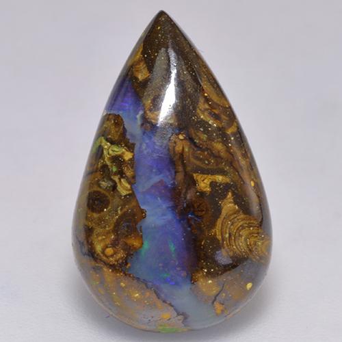 9.31 ct Multicolor Boulder Opal Gemstone, Boulder Opal Gem in Pear Cabochon Shape for Sale.