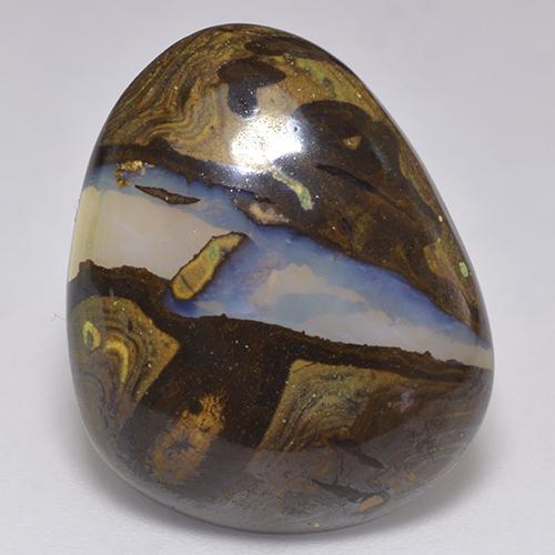 18.81 ct Multicolor Boulder Opal Gemstone, Boulder Opal Gem in Fancy Cabochon Shape for Sale.