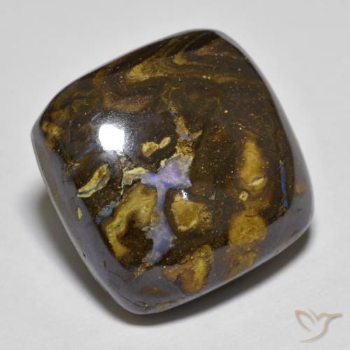 21.39 ct Multicolor Boulder Opal Stone, Natural Boulder Opal in Cushion Cabochon Shape for Sale