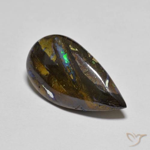 8.30 ct Multicolor Boulder Opal Stone, Natural Boulder Opal in Pear Cabochon Shape for Sale