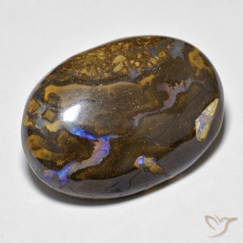 Opale Boulder Multicolore oval cabochon d'Australie, 24,1 x 16,7mm, poids de 23,4 ct, pierre gemme naturelle Non traité de pureté Opaque , 1 pièce d'opale boulder, couleur Multicolore, dureté Mohs de 5.5 à 6.5, Photo A