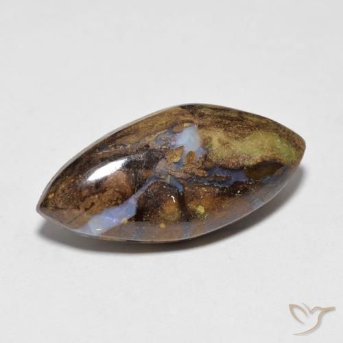 21,1 x 9,7mm mehrfarbiger Boulder-Opal im Marquise-Cabochon Schliff aus Australian, Gewicht 6,38 ct, Garantiert echter Edelstein in Opaque Reinheit, 1 Stück Boulder-Opal - die Farbe ist Mehrfarbig, Mohs-Härte von 5,5 - 6,5, Photo A
