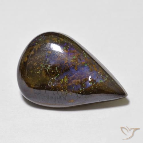 9.46 ct Multicolor Boulder Opal Stone, Natural Boulder Opal in Pear Cabochon Shape for Sale