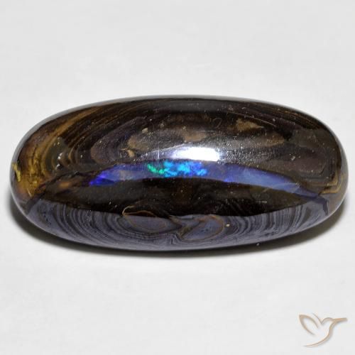 27,5 x 12,8mm mehrfarbiger Boulder-Opal im Oval-Cabochon Schliff aus Australian, Gewicht 22,12 ct, Garantiert echter Edelstein in Opaque Reinheit, 1 Stück Boulder-Opal - die Farbe ist Mehrfarbig, Mohs-Härte von 5,5 - 6,5, Photo A