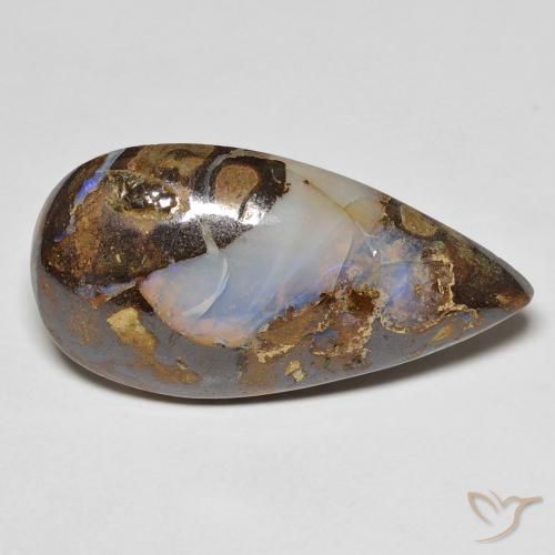 Ópalo Boulder Multicolor Cabujón Pera de 13.28 ct de Australia, dimensión 26,7 x 13,9mm, piedra preciosa natural No tratado, claridad Opaco, Ópalo Boulder de 1 pieza en color Multicolor, dureza Mohs de 5.5 - 6.5, Photo A