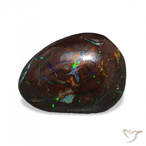 4.49 ct Multicolor Boulder Opal Gemstone, Boulder Opal Gem in Pear Cabochon Shape for Sale.